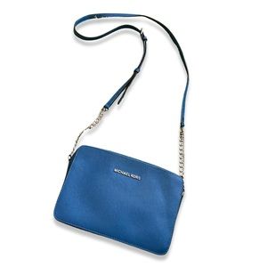 Micheal Kors Blue Leather Jet Set East West Crossbody